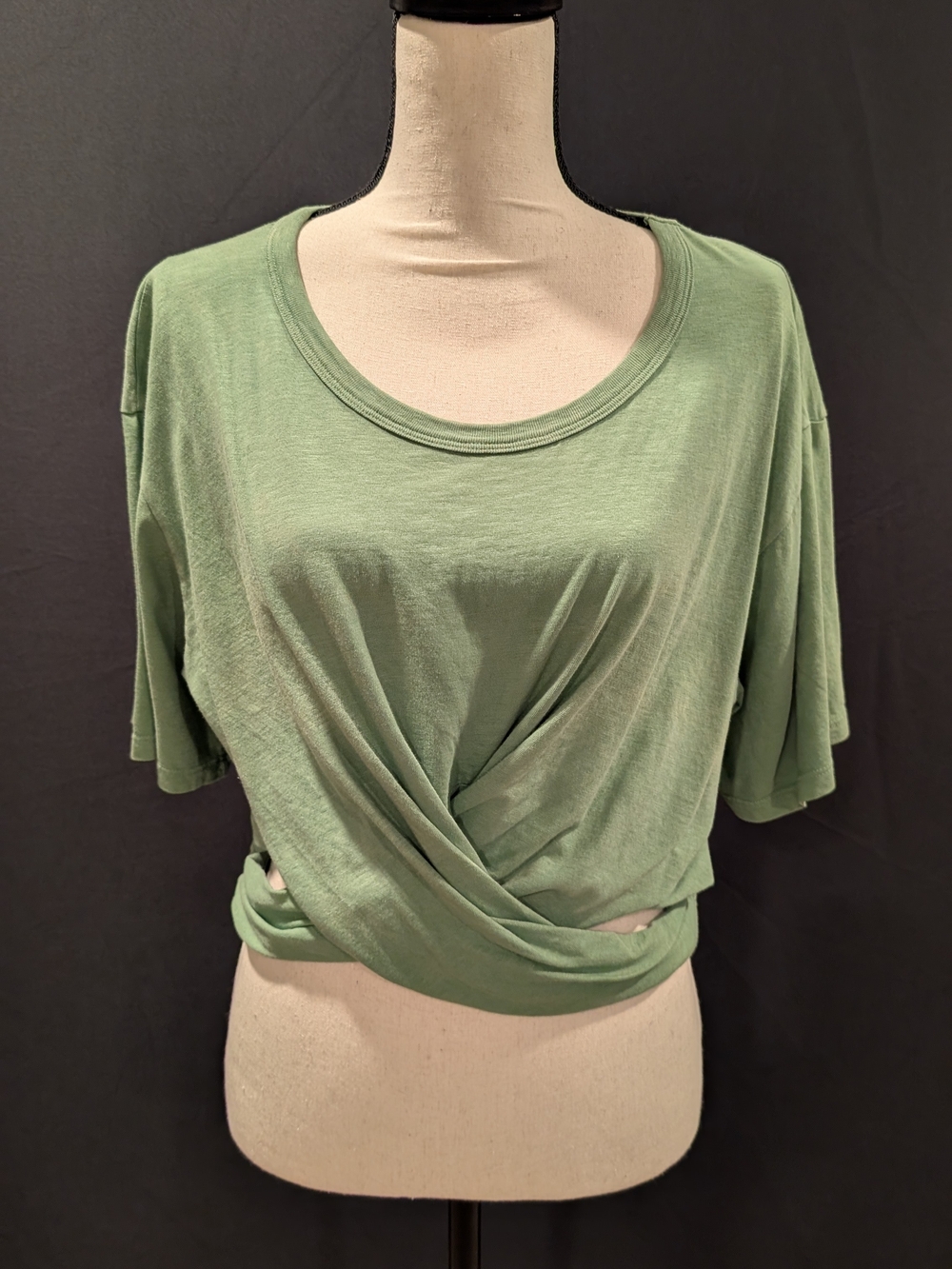 aerie Sage Green Twist-Front Crop Tee